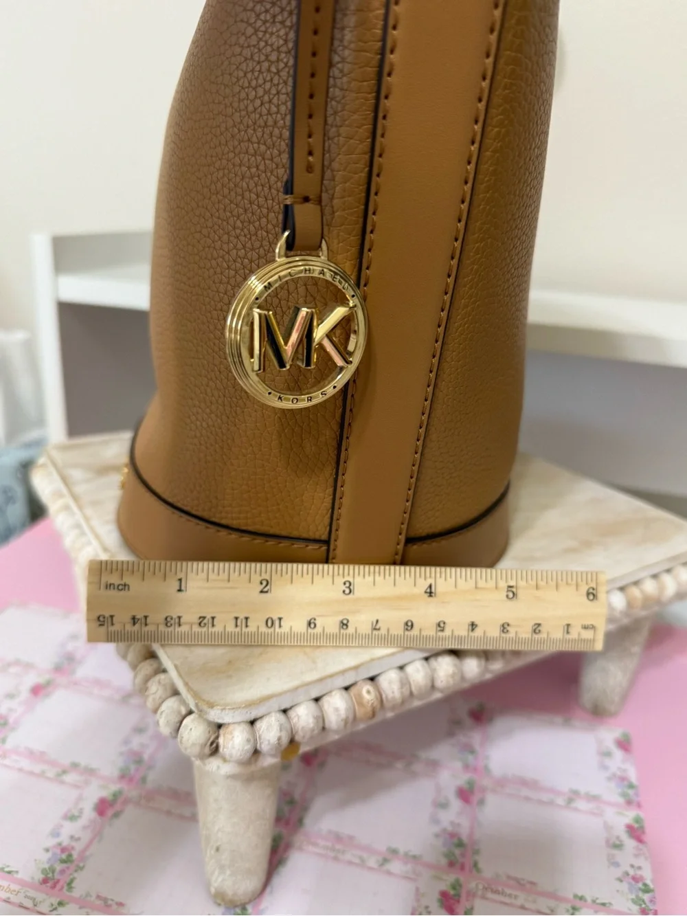 Michael Kors Cognac Pebbled Leather Bucket Shoulder Bag